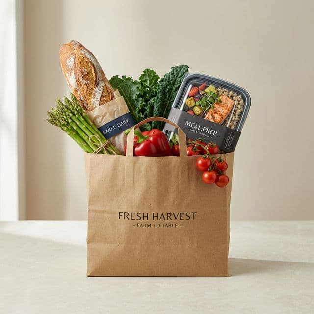 High quality surplus food in a premium grocery bag